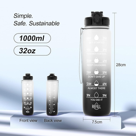 1L Motivational Water Bottle with Straw & Time Marker - Black